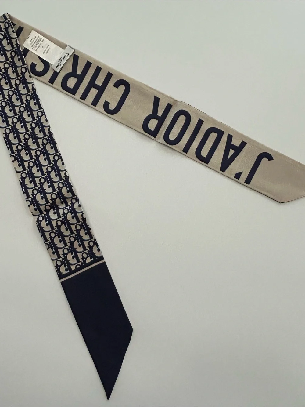 Christian Dior J’Adior Oblique Navy Ribbon Scarf Neck Hair Bag Wrap Accessory